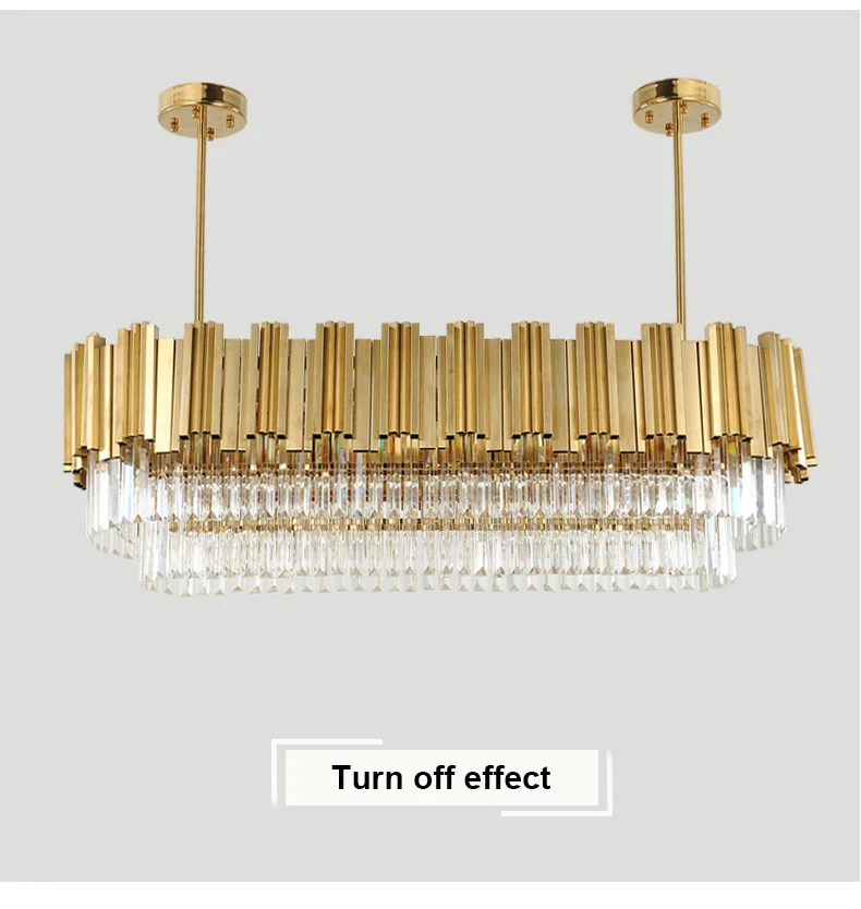 Customized Hotel Restaurant lobby ceiling decoration light Stainless steel Rectangle Superior K9 Chandelier Crystal