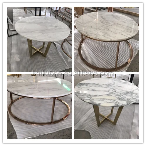 Round Marble Coffee Table with  stainless steel frame