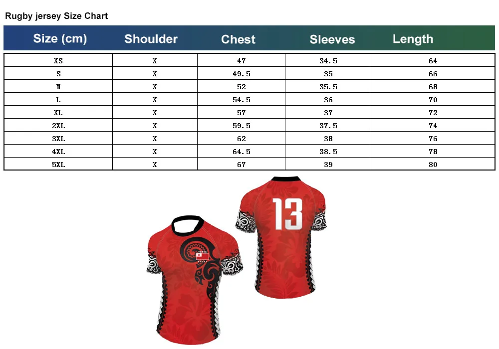 Rugby Shirt Size Chart