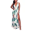 Best Quality Lady Digital Print Split Back Deep V Bowknot Hot Night Dress