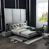 small size genuine leather bed with wooden leg