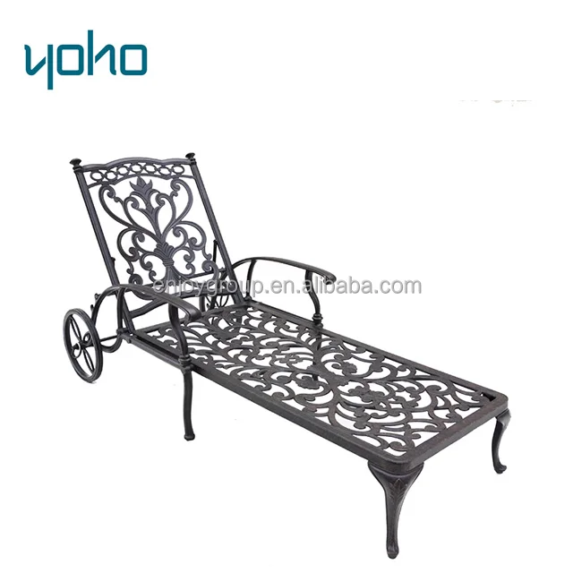 Outdoor Sun Lounger Chair Garden Cast Aluminum Chaise Lounge Chair