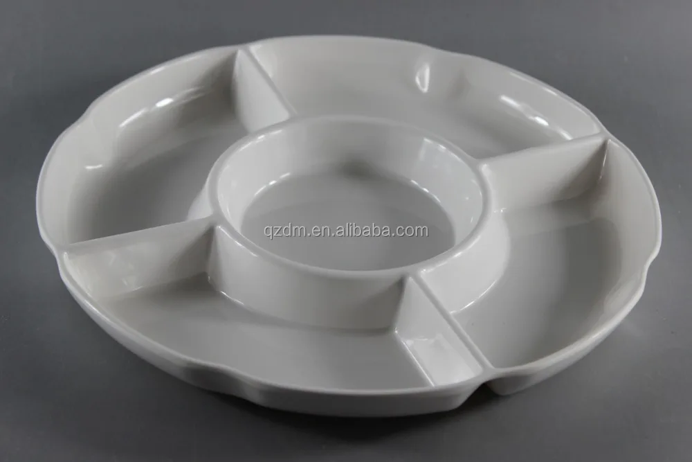 Creative Melamine 5 Section Plate,Round Shape 5 Compartment Tray