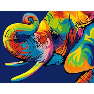 Painting By Numbers Colorful Animals Elephant On Canvas With Frame For Kits