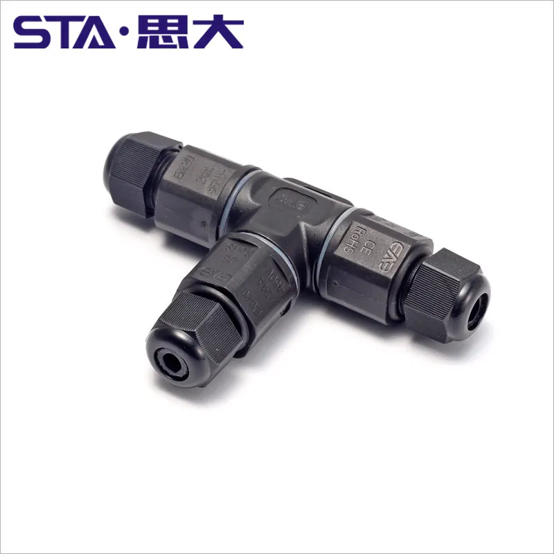 IP68 IP67 led indoor outdoor lighting Connector EM20 T type butt 2pin 3pin Screw Cable Connector