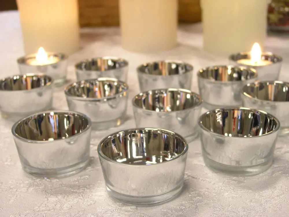 Buy Silver Glass Tea Light Candle Holders Set Of 24 Metallic