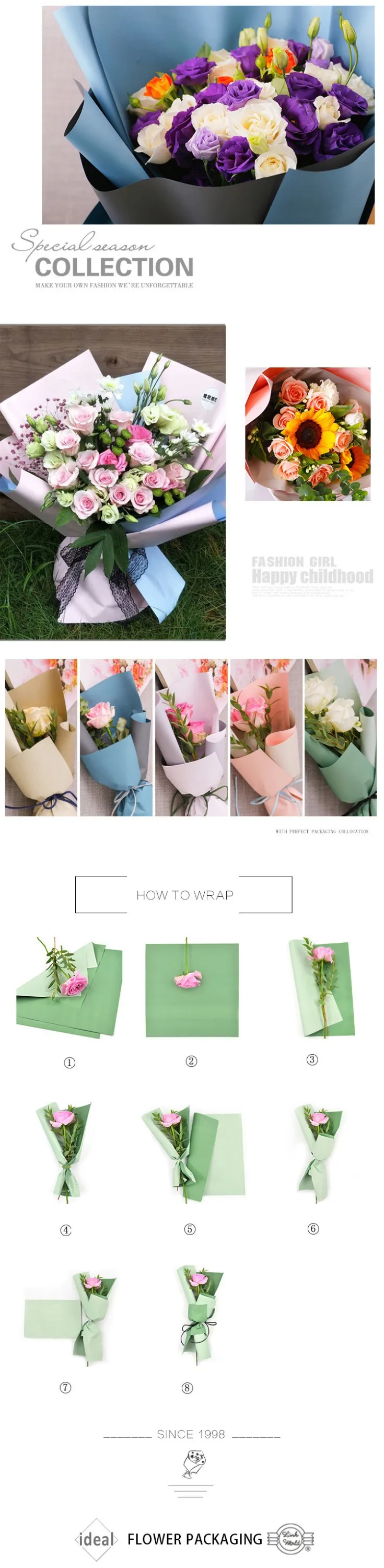 20Pc 58*58cm Rose Flower Tissue Paper Gift Wrap Packaging Paper