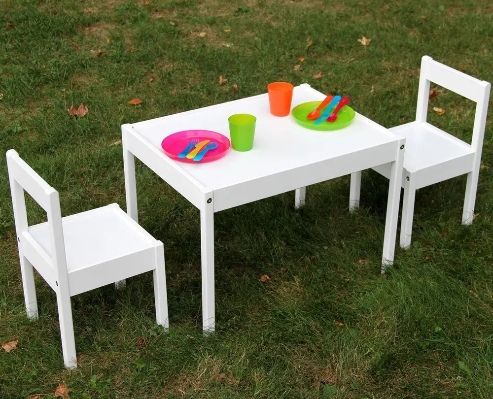 Kids Table And Chairs Set White Wood Children's Set With One Table And
