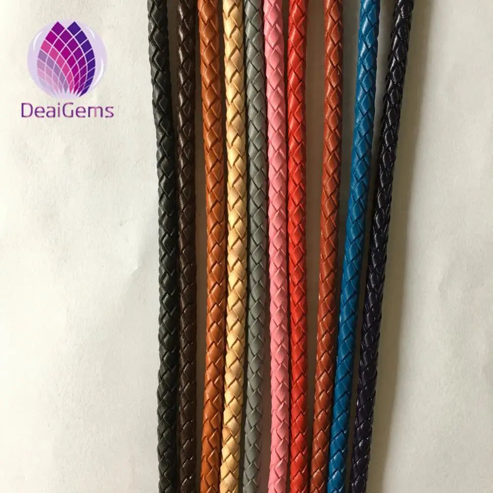 Wholesale 5 mm various colors round genuine braided leather cord for making bracelet