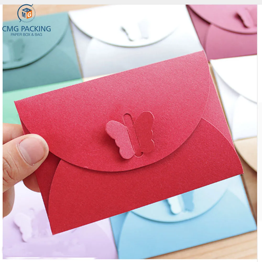 Enveloppes en papier Kraft avec boucle papillon colorée, petite
