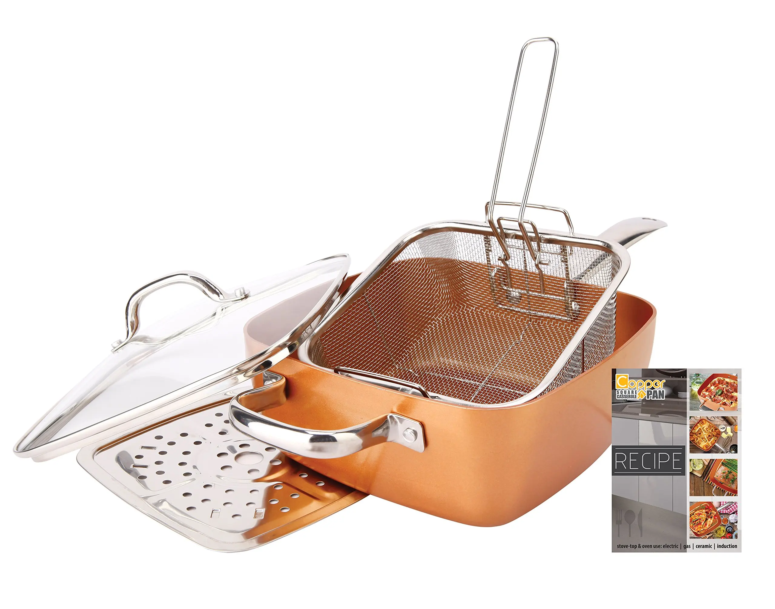 Non-Stick Copper Titanium Chef 5 Piece 9.5" Square Pan Set