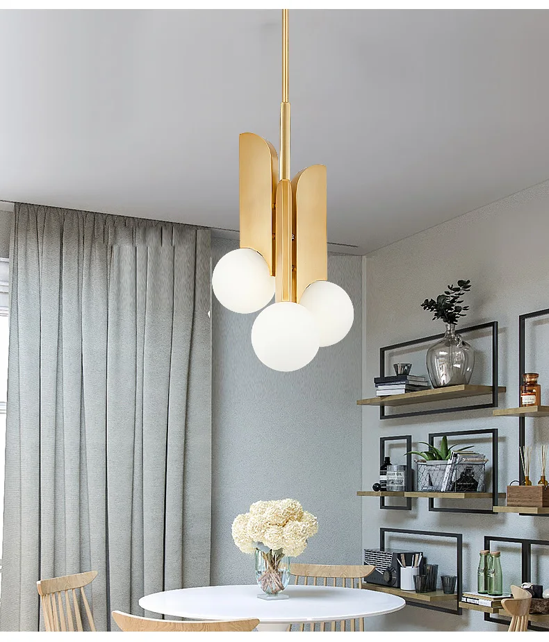 Nordic modern minimalist living room dining room bedroom study creative milk white glass ball gold-plated decorative chandelier