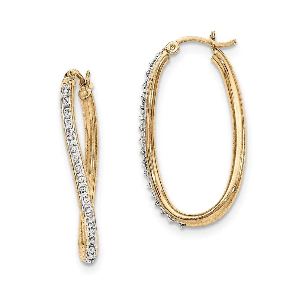 Hoop Earrings 10Kt Gold 4Mm 28 X 42Mm Full X Diamond Cut Oval Hoop Ear
