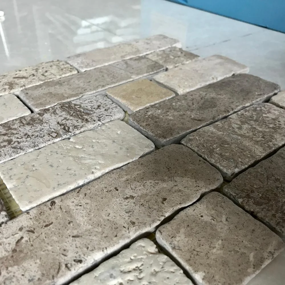 China split face natural beige travertine stone mosaic floor and wall tiles 30 x 30