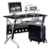 Black High Gloss Floor Sitting Glass Computer Desk Table