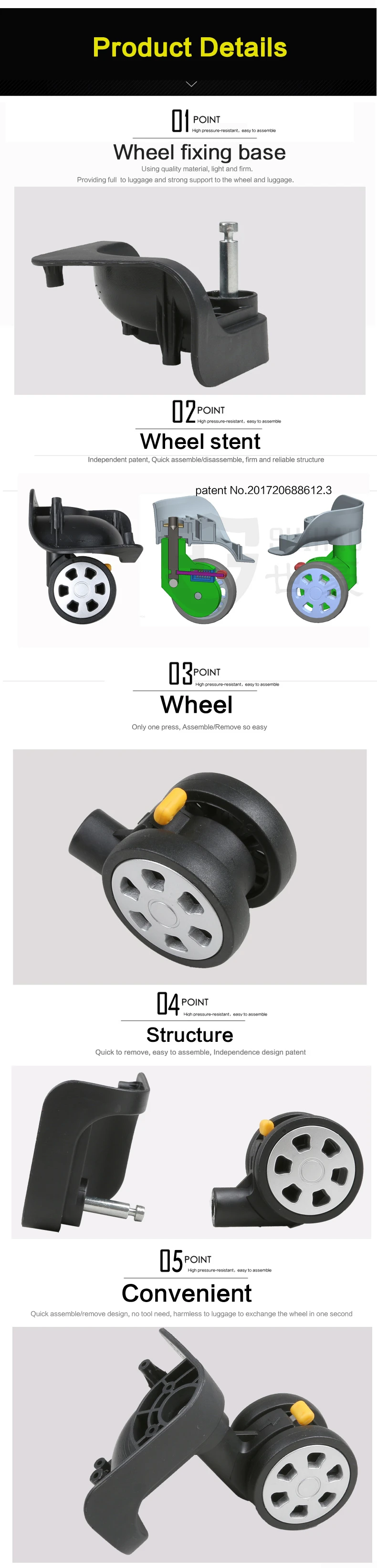 Customized Swivel Polyamides Eminent Luggage Wheel Replacement For Hard