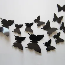 12pcs Hot Wonderful Art Design Decal Wall Sticker Home Decor Black blue red yellow Room Decorations 3D Butterfly wedding decor