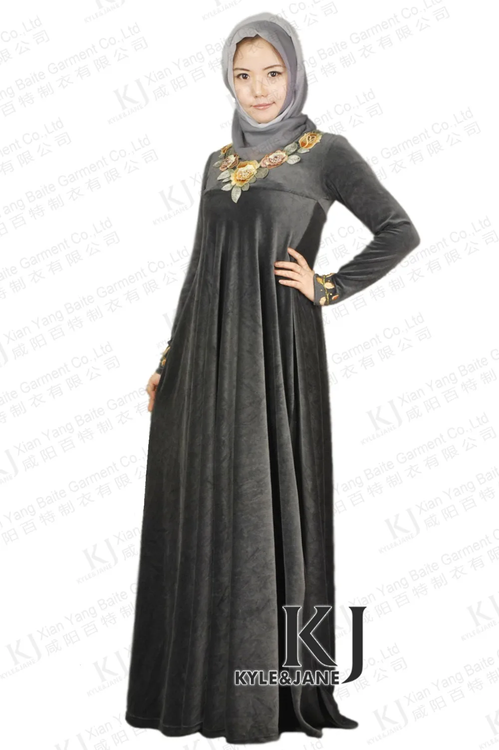 0036 Embroidery Patch Winter Women Long Jilbabs  Abaya For 