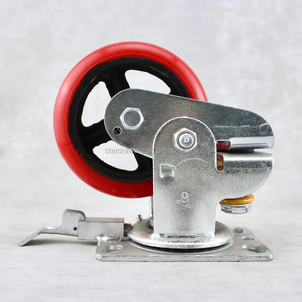 Ss Heavy Duty Industrial 6 Inch Spring Loaded Wheels With Direction Lock With Plate Swivel