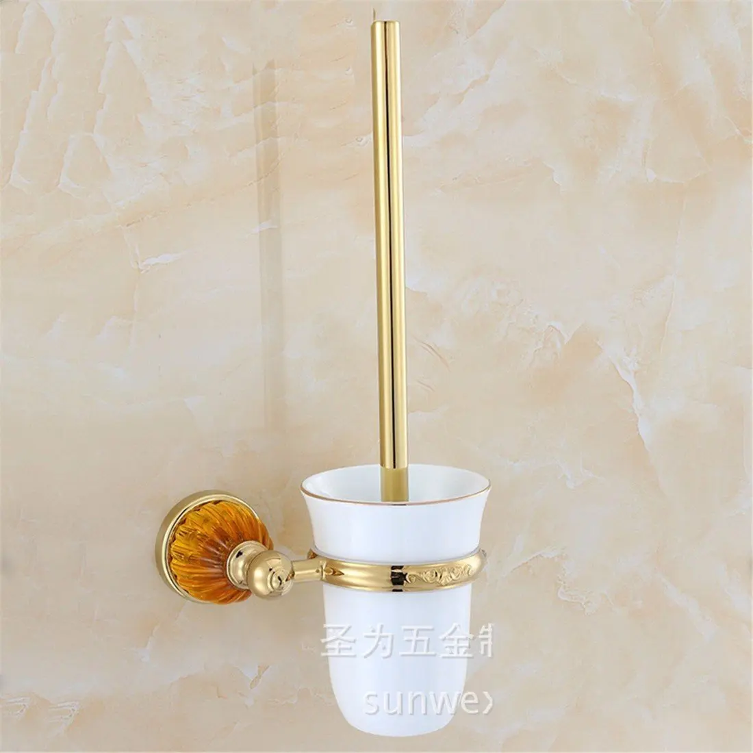 LAONA European style gold zinc alloy amber base bathroom fittings towel ring single and double rod,Toilet brush