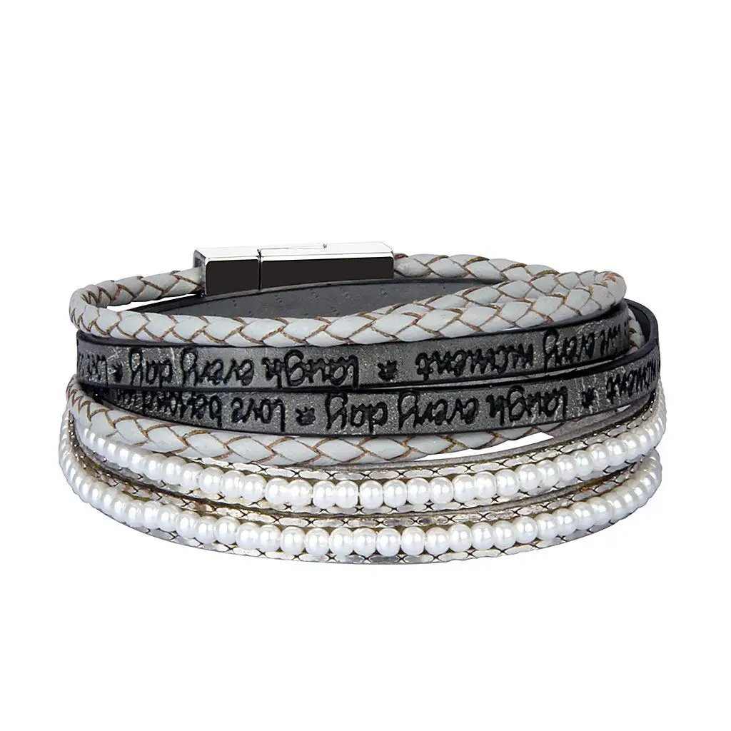 JAOYU Leather Bracelet for Women Bead Engraved Bracelets Girls Bangle Cuff Handmade Jewelry Gifts