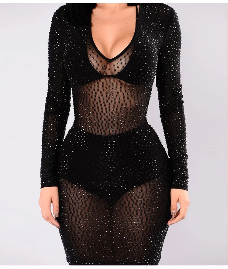 Fashion Diamond Sexy Black Nightclub Bodycon Women Dresses Buy