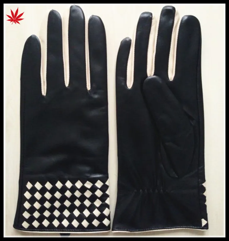 fashion style hot selling winter leather glove contrasting color