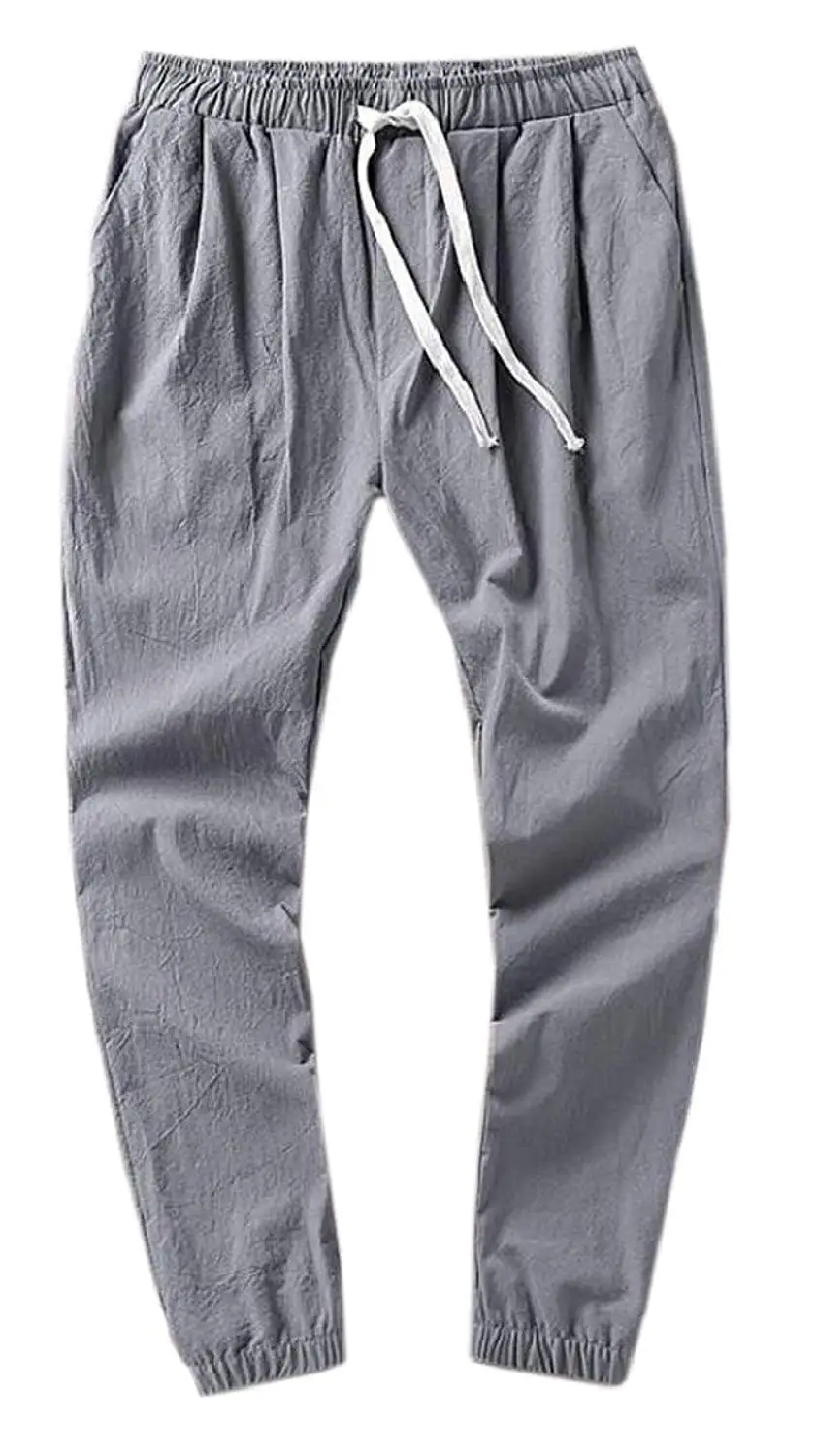 Etecredpow Mens Breathable Chinese Style Casual Summer Cotton Linen Capri Pants