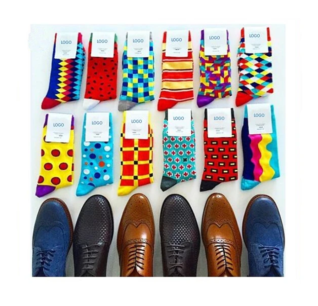 

Happy Sock Wholesale Custom Colorful Jacquard Socks Fashion Design Man Dress Socks, Mix colors