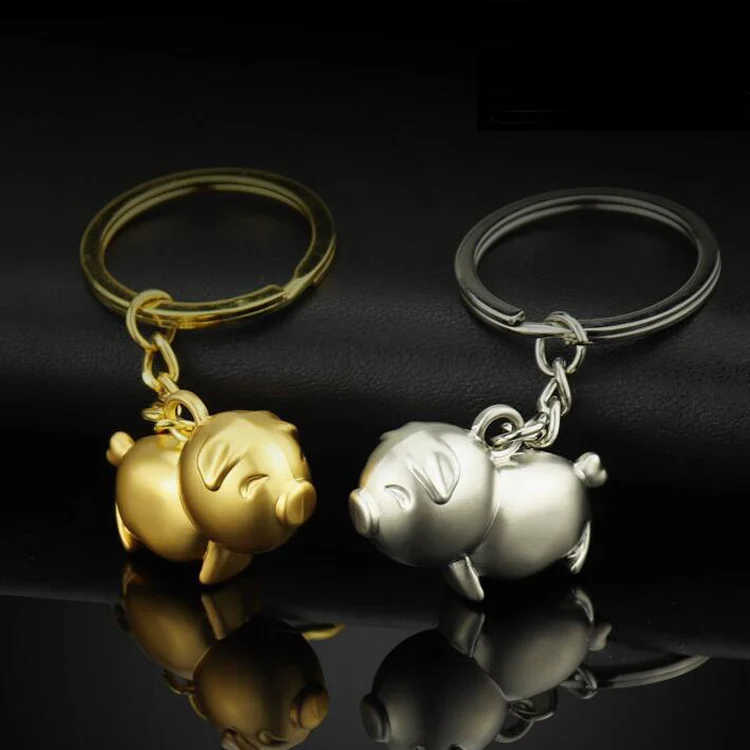 2019 时尚可爱小猪钥匙扣批发促销纪念品礼品锌合金釉抛光金银金属猪