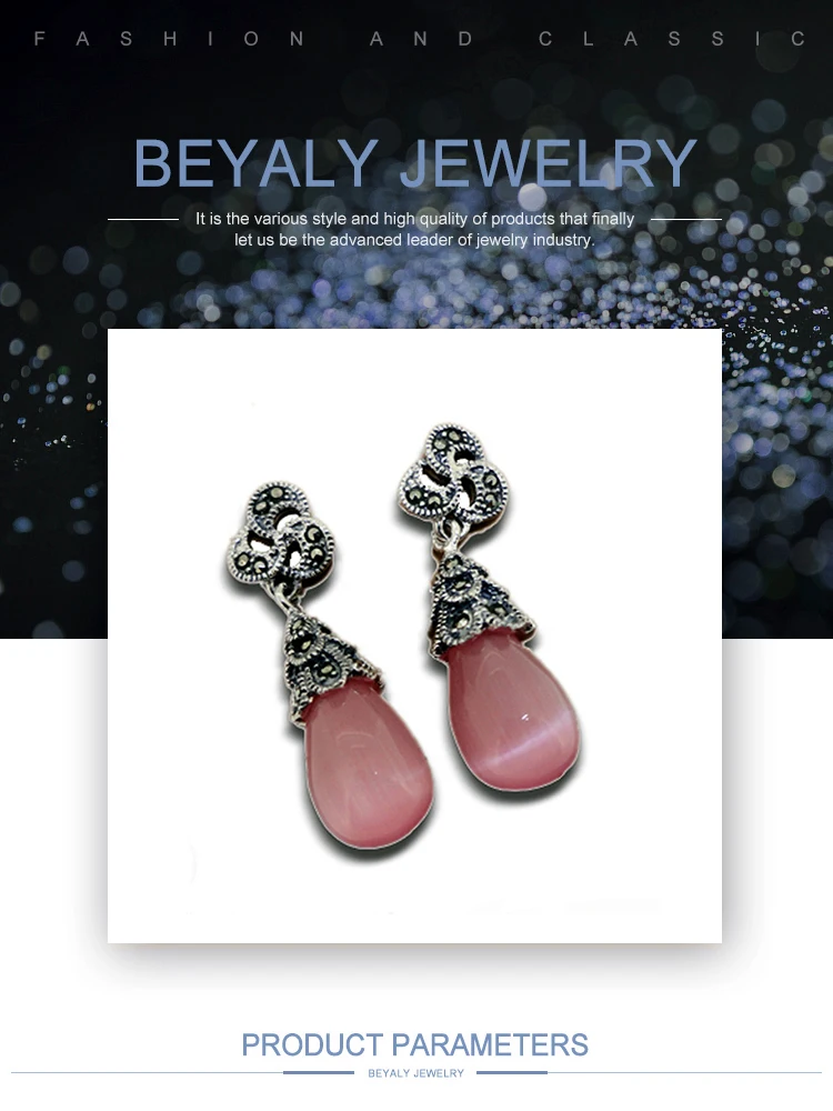 Best seller vintage style wholesale silver pink stone drop earring