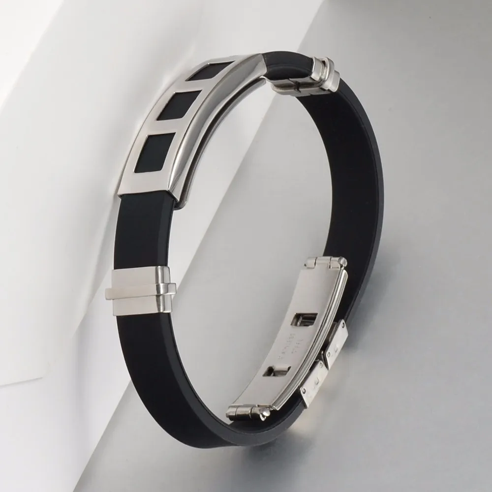 new man black silicon stainless steel adjustable bangle