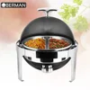 Italian restaurant equipment round economy chafing dish food warmer deluxe roll top stainless steel buffet server set for hotel