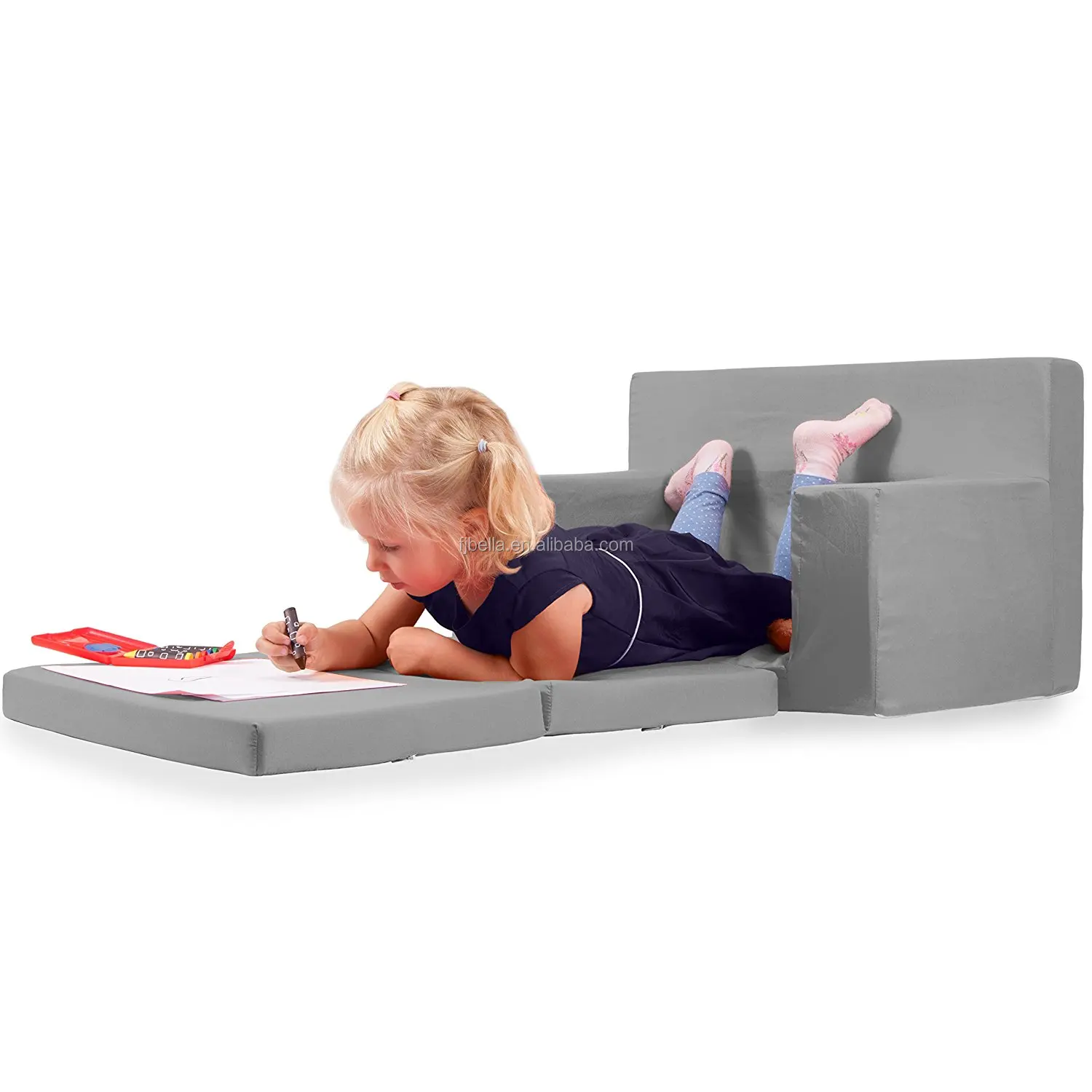 2 In 1 Childrens Sofa Bed In Steel Grey With Memory Foam Blend Buy 2