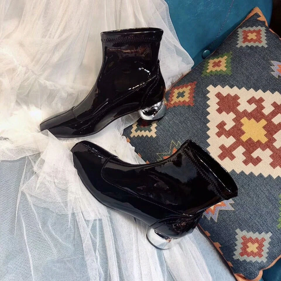 leather block heel square toe ankle boots