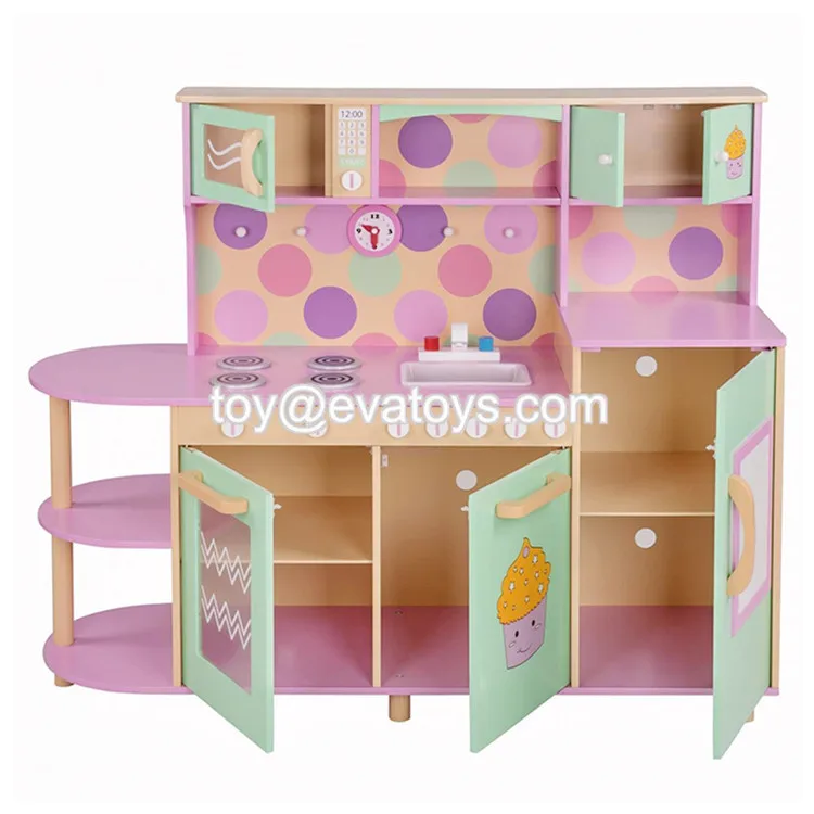 New Design Pretend Play Toys Wooden Red Play Kitchen For Children