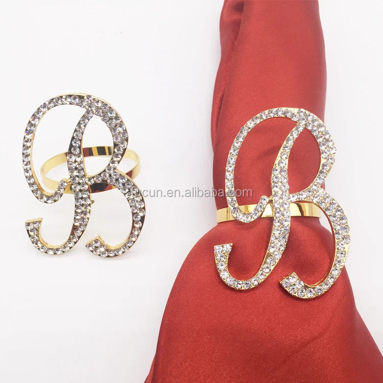 Metal Crystal Napkin Rings Gold Plated Alphabet Rhinestone Napkin Ring