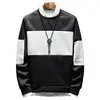 Men's fashion new slim casual long-sleeved stitching contrast color long-sleeved big square personality pullover