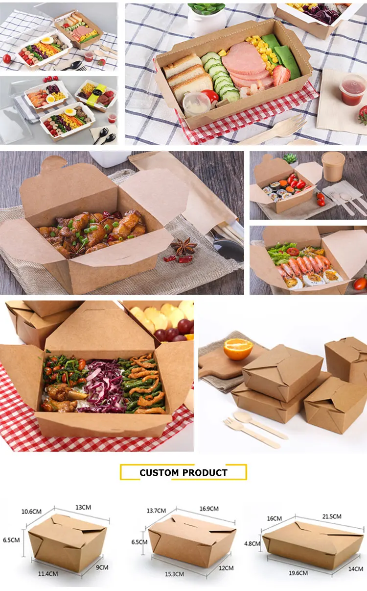 Brown Kraft Paper Food Grade Paper Food Containers Take Away Box 1200ml