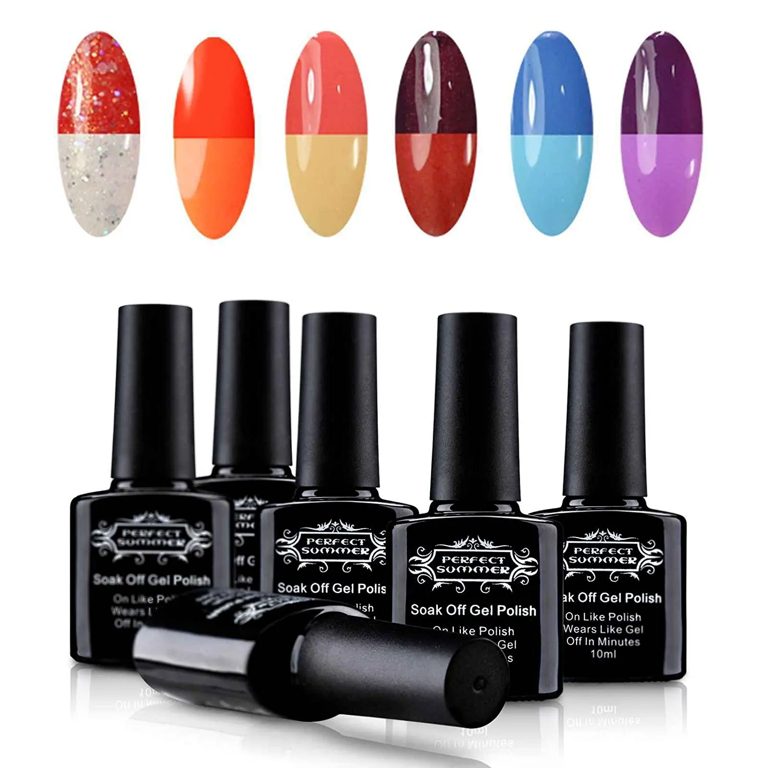Perfect Summer Soak Off UV LED Gel Nail Polish, Mood Changing, Chameleon Temperature Colors Changes Thermal Lacquers, Pack of 6 x 10ml -Set #23