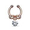 Silver Gold Rose Gold Non-Piercing Ribbon Faux Septum Hanger CZ Gem Dangle Clip-On Fake Nose Ring