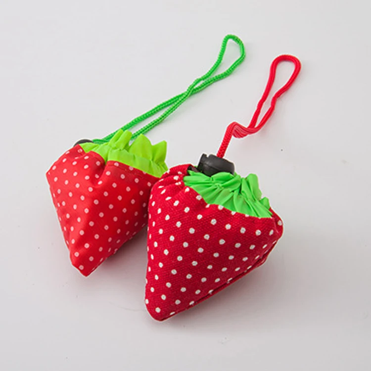 Manufactory Foldable Eco Friendly Polyester Strawberry Foldable Bags With Drawstring