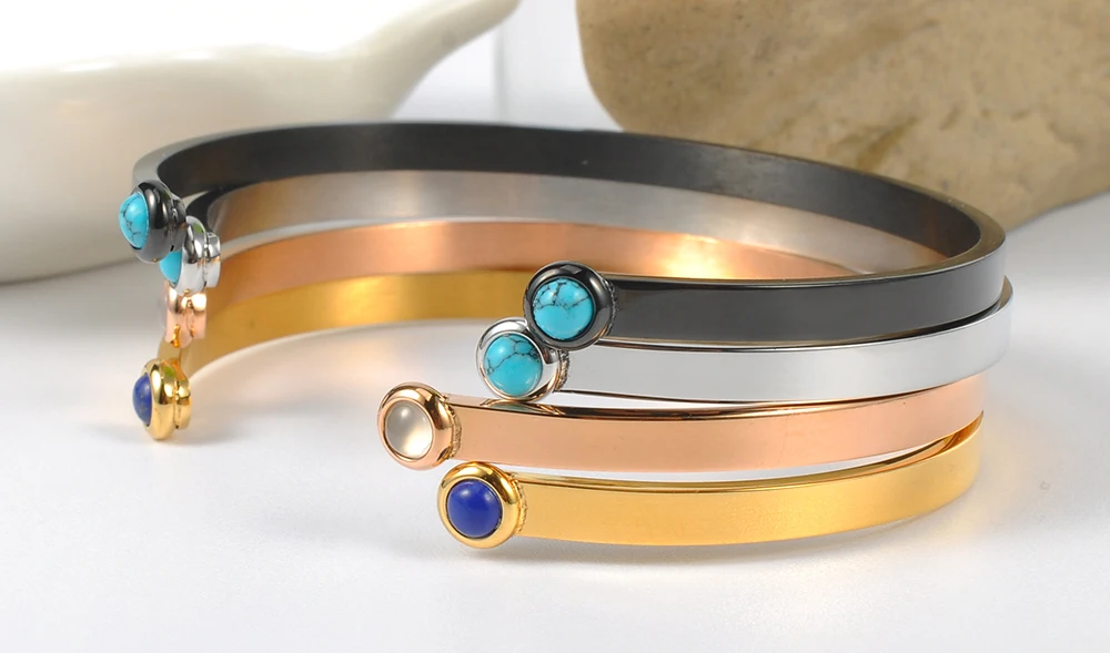 Wholesale Unique Tibetan Stainless Steel Gold Blank Cuff Massage Metal Bracelets