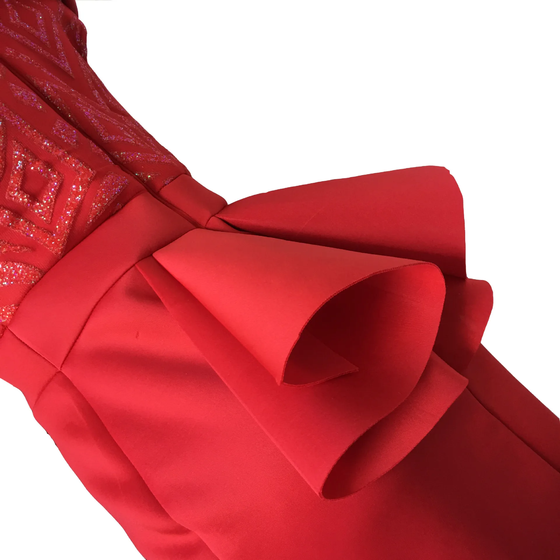 A6048 One Shoulder Sexy Fishtail Appliqued Maxi Ladies Red Evening