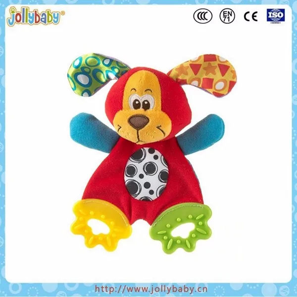Factory wholesale baby little dog comforter teether with crinkel paper