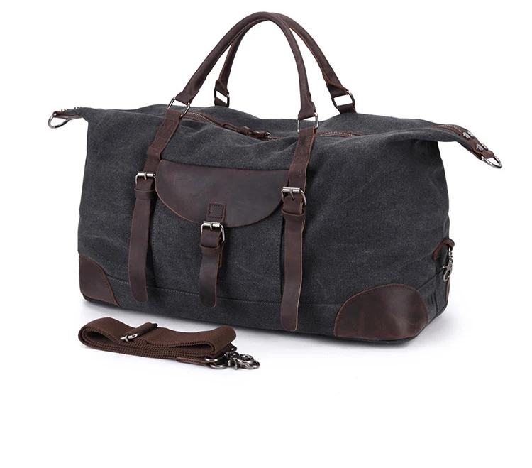 New design Amazon hot sale duffel canvas overnight travel weekender bag with leather