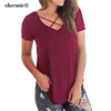 2018 New Solid Color Women T shirt Crossed Strap Tees
