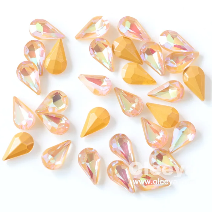 Factory Wholesale High Quality Mocha Shimmer Series Glass Pointed Back Teardrop MK Colors Rhinestones for Nail Art Decoration
