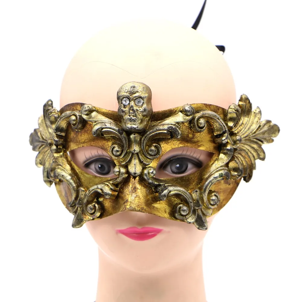 Premium Adult Venetian Gold Pu Skulls Mask Halloween Carnival Easter ...