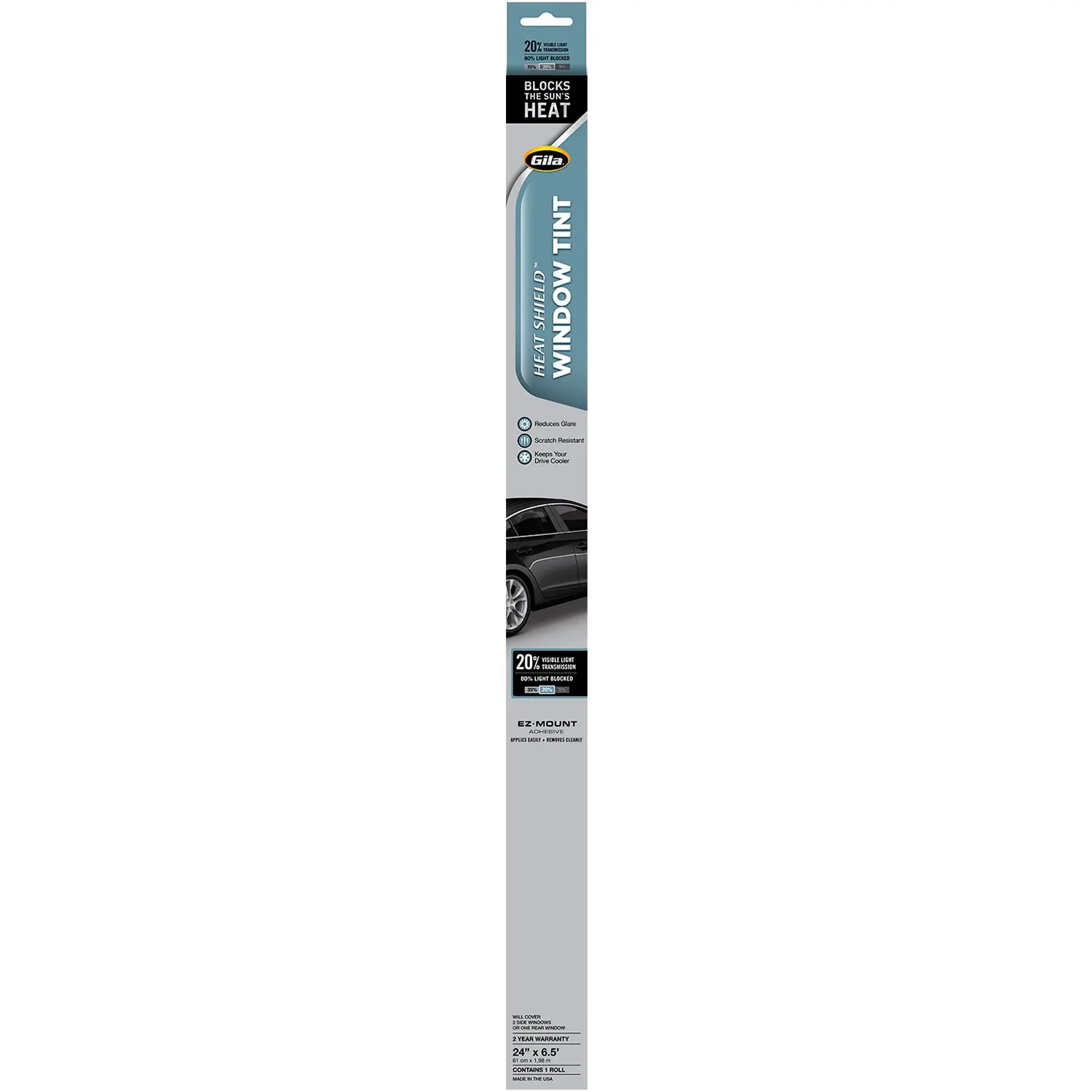 Gila Heat Shield 20% VLT Automotive Window Tint DIY Heat Control Glare Control Privacy 2ft x 6.5ft (24in x 78in)